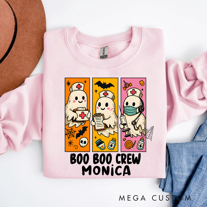 Personalized Nurse Halloween Sweatshirt Customized Boo Boo Crew Design Sweatshirt Nurse Halloween Gifts
