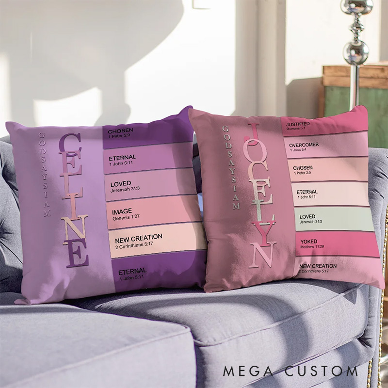 Personalized God Says i am Name Meaning on Bible Verse Colorful Throw Pillow Home Decor Birthday Gift for Christians