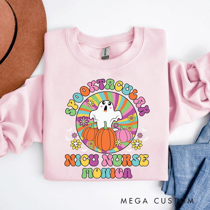 Personalized Nurse Halloween Sweatshirt Customized Spooktacular NICU Nurse Design Sweatshirt Nurse Halloween Gifts