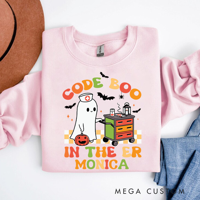 Personalized Nurse Halloween Sweatshirt Customized Code Boo in the ER Design Sweatshirt Nurse Halloween Gifts