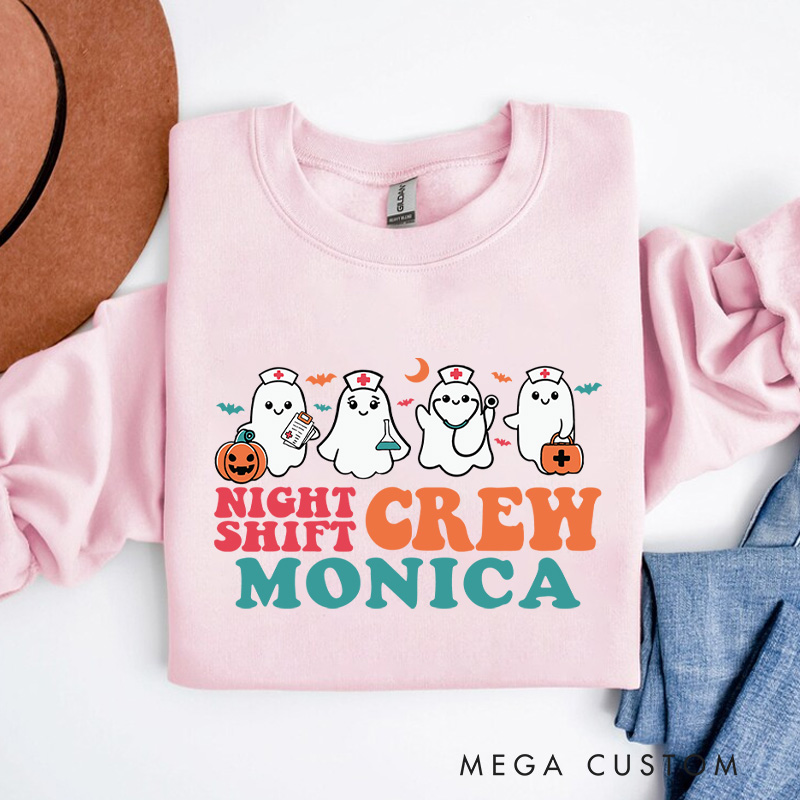 Personalized Nurse Halloween Sweatshirt Customized Night Shift Crew Design Sweatshirt Nurse Halloween Gifts