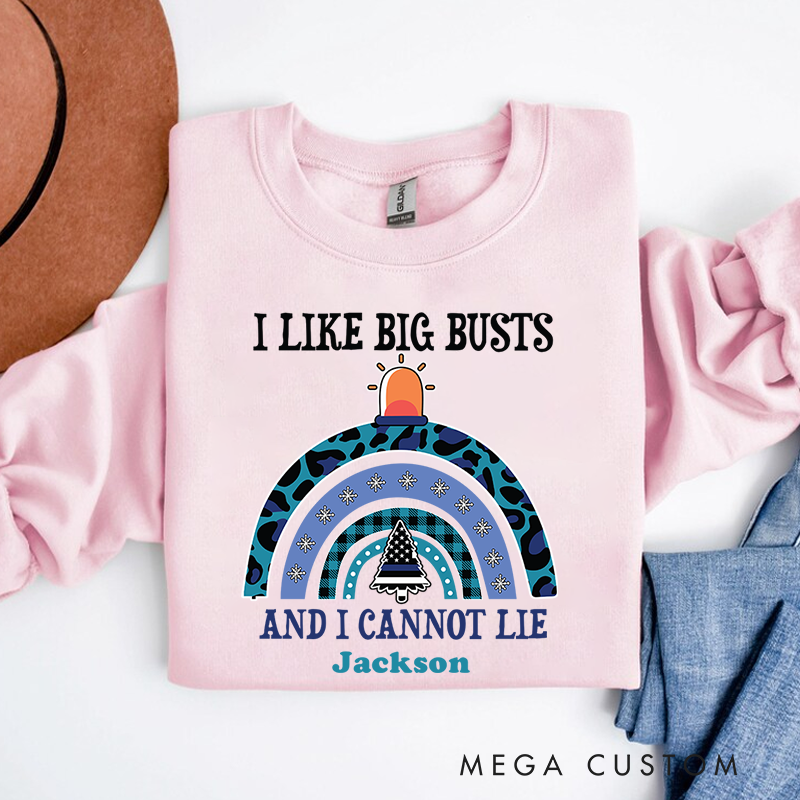 Personalized I Like Big Busts Police Themed Funny Christmas Sweatshirt Gift for Police Officer