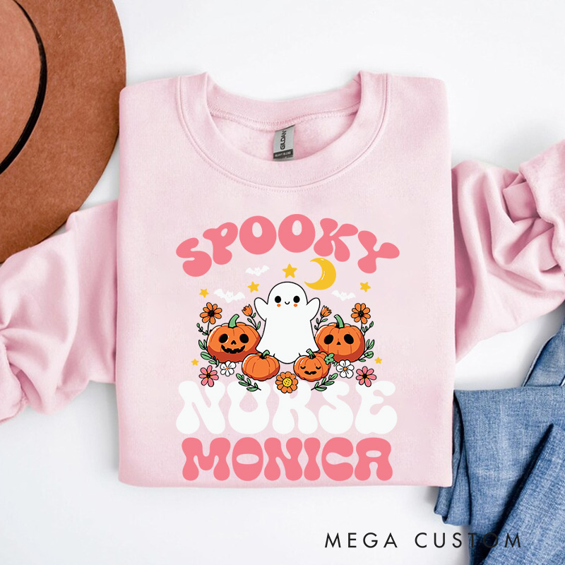 Personalized Nurse Halloween Sweatshirt Customized Spooky Nurse Design Sweatshirt Nurse Halloween Gifts