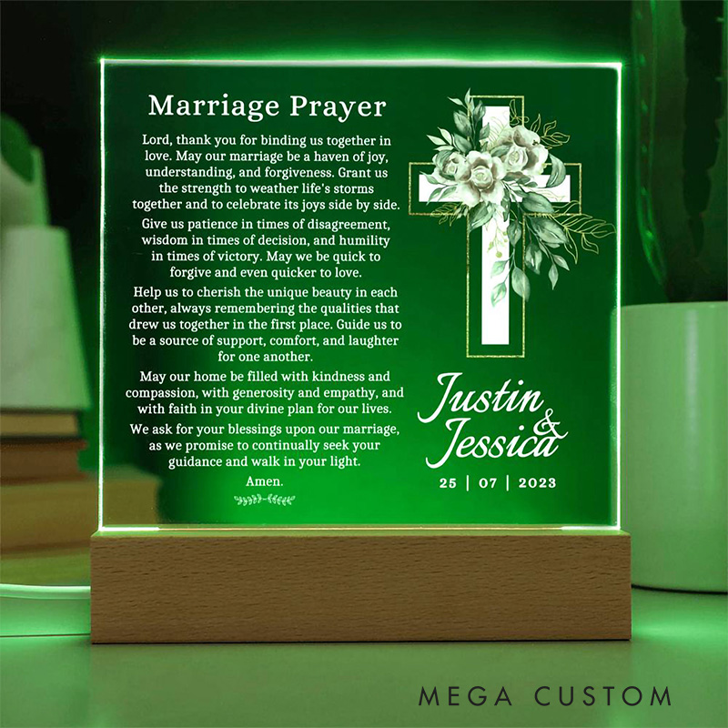 Personalized Marriage Prayer LED Night Light with Name and Date Religious Wedding Gift for Christian Couple