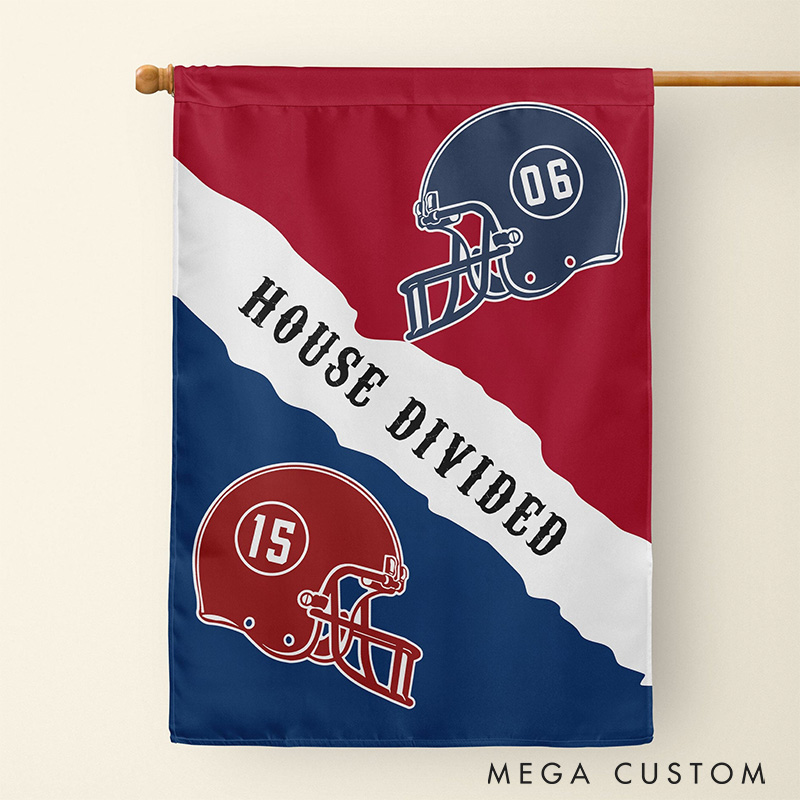Personalized American Football "House Divided" Garden Flag with Custom Your Number and Color