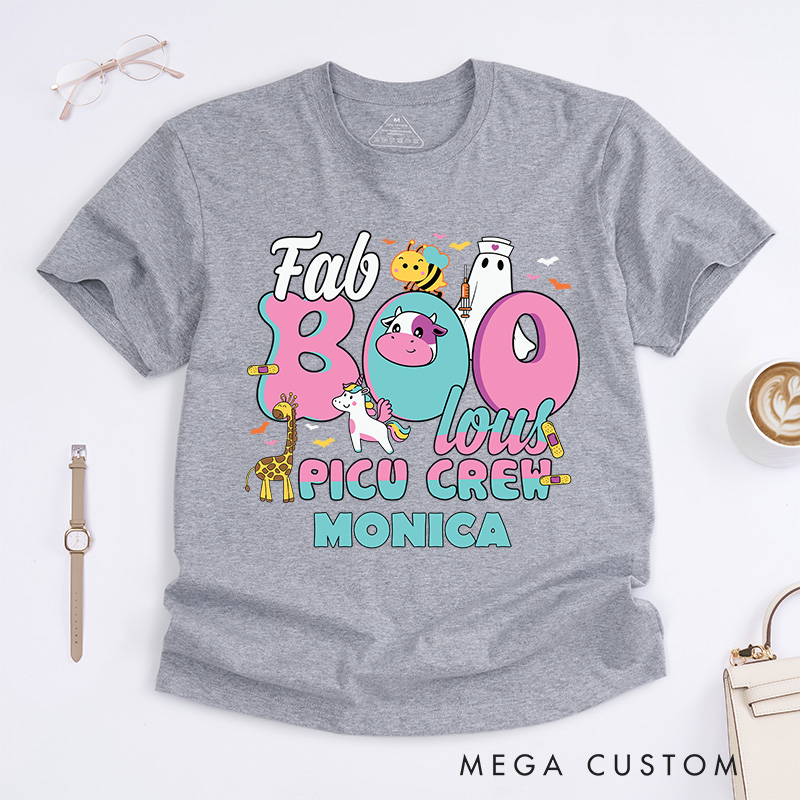 Personalized Nurse T-Shirts Fab Boo Lous PICU Crew Halloween Fashion Design T-Shirts Nurse Halloween Gifts
