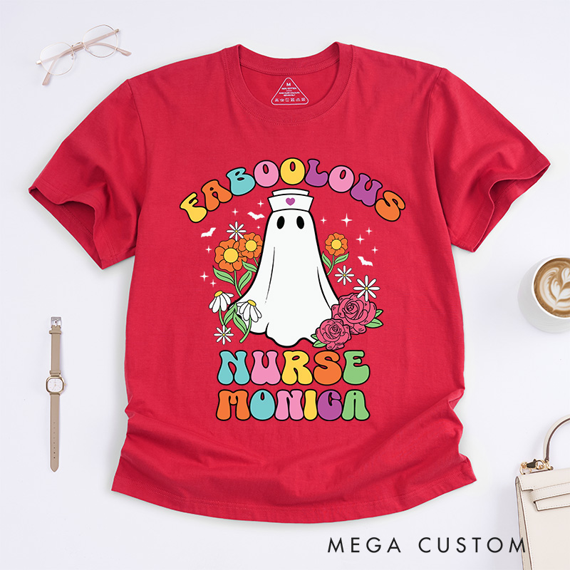 Personalized Nurse T-Shirts Faboolous Nurse Cute Ghost Halloween Fashion Design T-Shirts Nurse Halloween Gifts