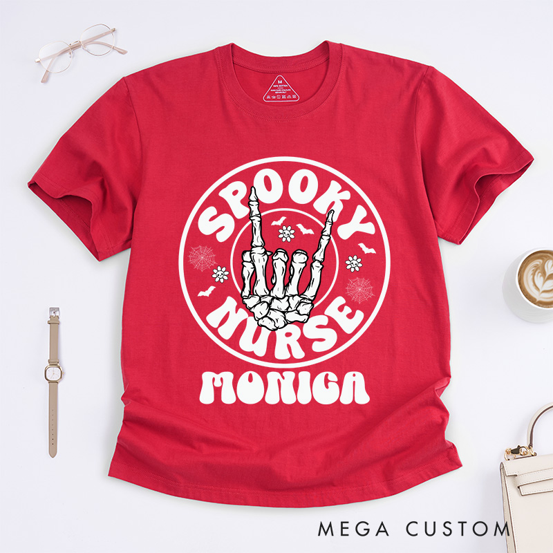 Personalized Nurse T-Shirts Spooky Nurse Halloween Fashion Design T-Shirts Nurse Halloween Gifts