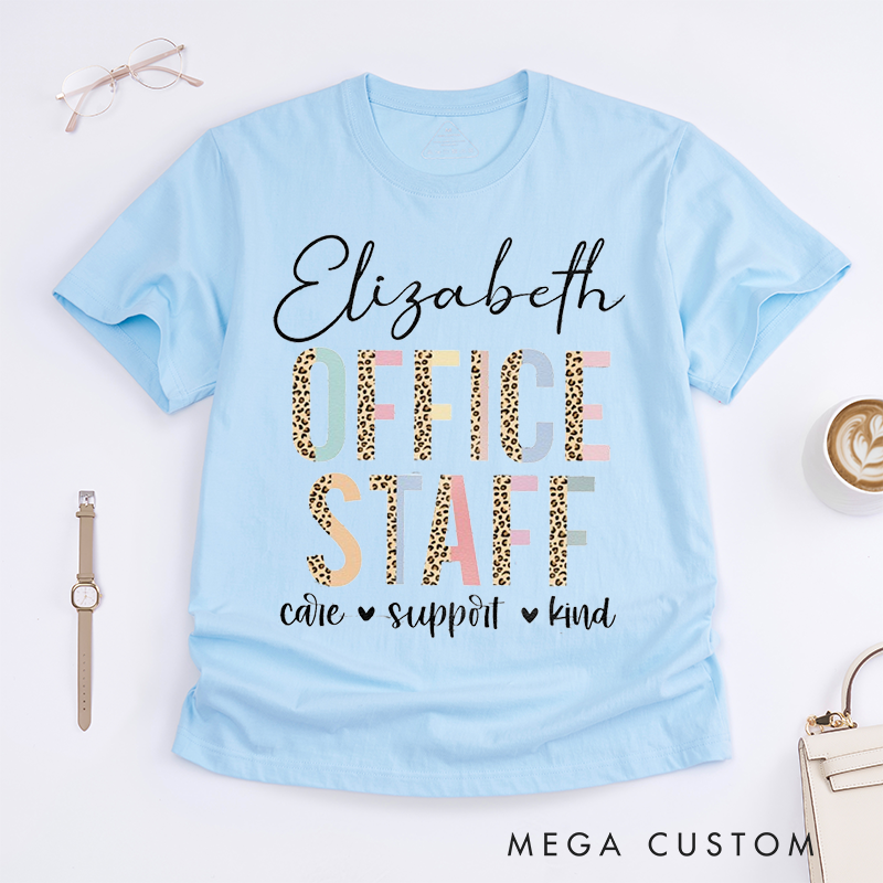 Personalized "Office Staff" T-Shirt – Custom Name with Leopard Print Design T-Shirt