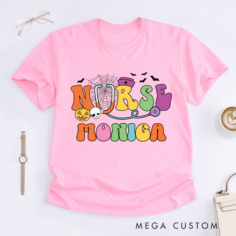 Personalized Nurse T-Shirts Colorful Nurse Fashion Design T-Shirts Nurse Halloween Gifts
