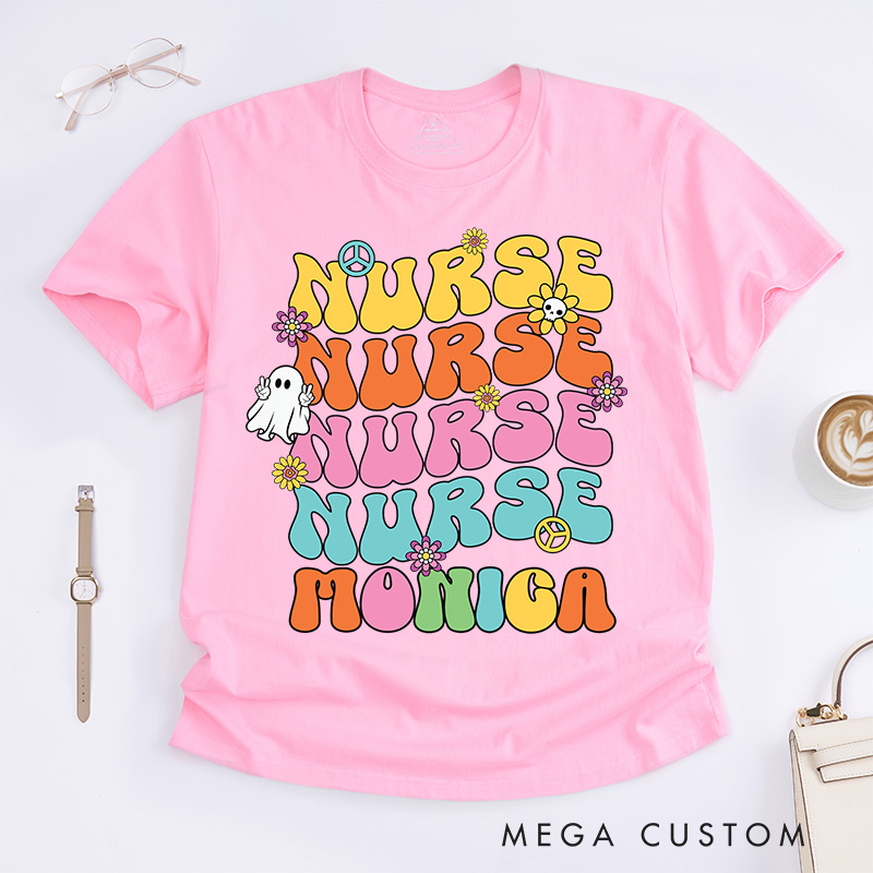 Personalized Nurse T-Shirts Colorful Nurse Fashion Design T-Shirts Nurse Halloween Gifts