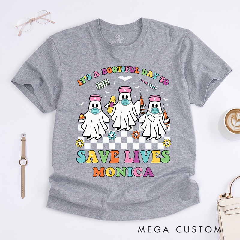Personalized Nurse T-Shirts It’s a Bootiful Day to Save Lives Fashion Design T-Shirts Nurse Halloween Gifts