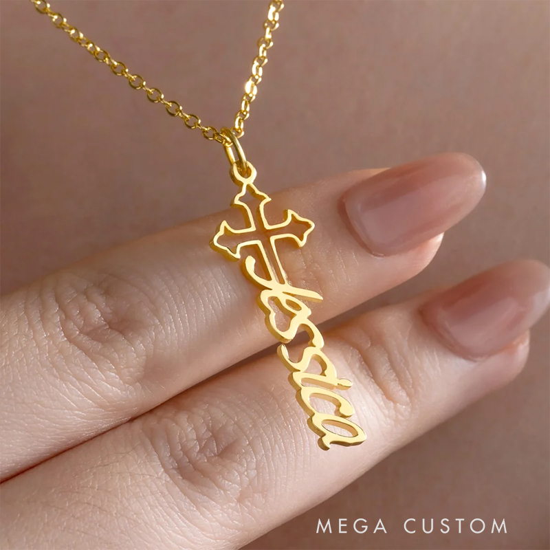 Personalized Holy Cross Necklace with Name Dainty Jewelry Christian Gift Birthday Gift Anniversary Gift for Women