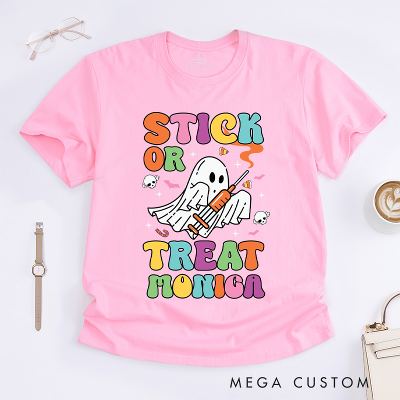 Personalized Nurse T-Shirts Stick or Treat Fashion Design T-Shirts Nurse Halloween Gifts