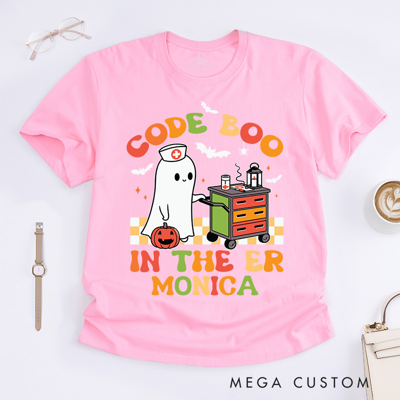 Personalized Nurse T-Shirts Code Boo in the ER Fashion Design T-Shirts Nurse Halloween Gifts
