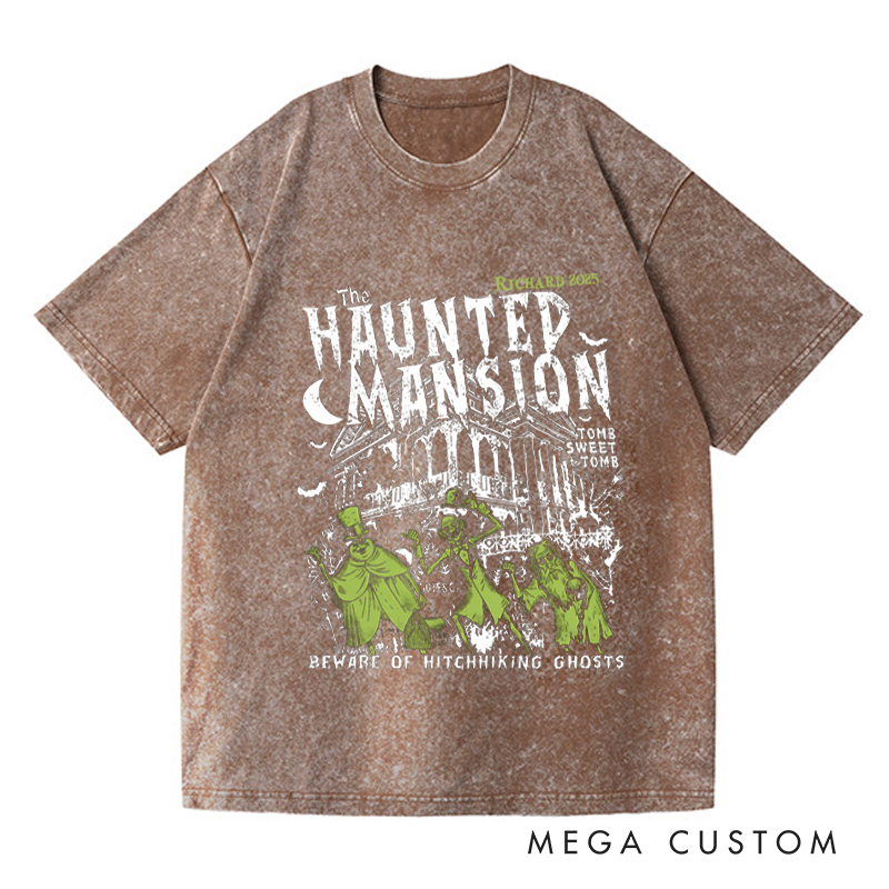 Personalized Retro Haunted Mansion Horror Movie Washed T-Shirts Horror Spooky Movies Tshirt Film Fan Shirt Halloween