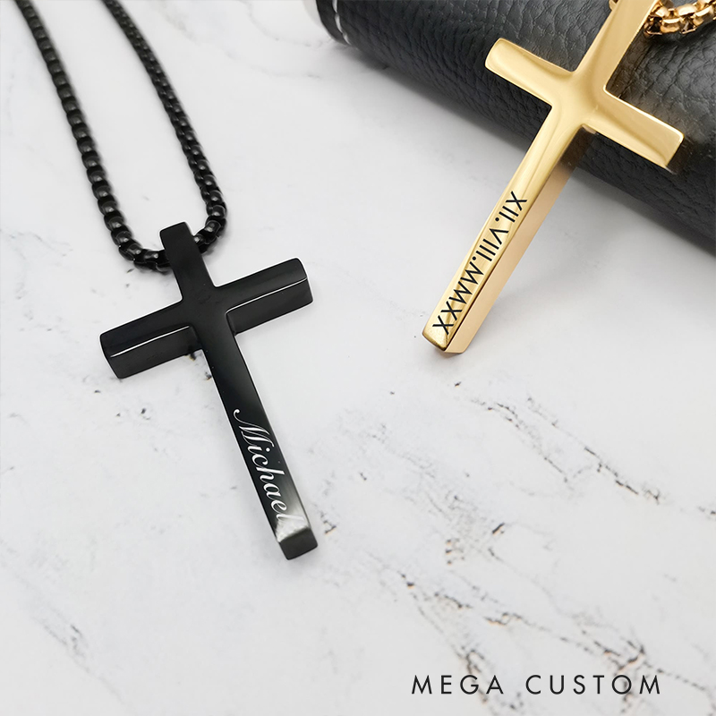 Personalized Cross Name Pendant Necklace for Men Religious Jewelry Catholic Gift Christian Bible Verse Gift for Him