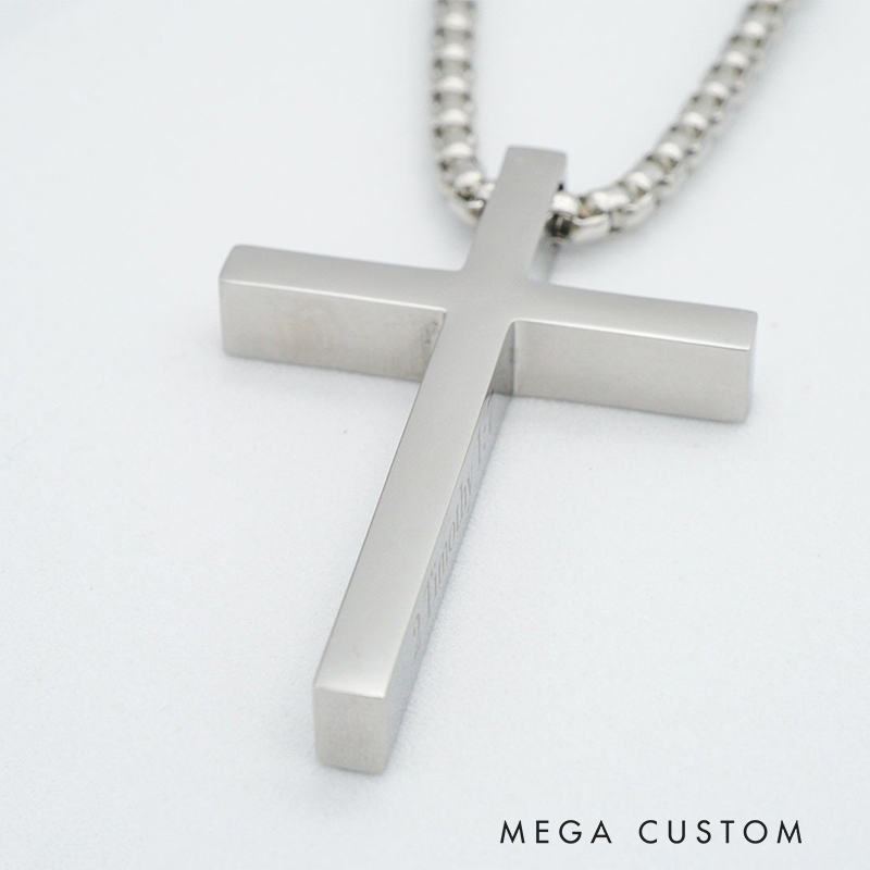 Personalized Cross Scripture Pendant Necklace for Men Religious Jewelry Christian Bible Verse Gift for Him