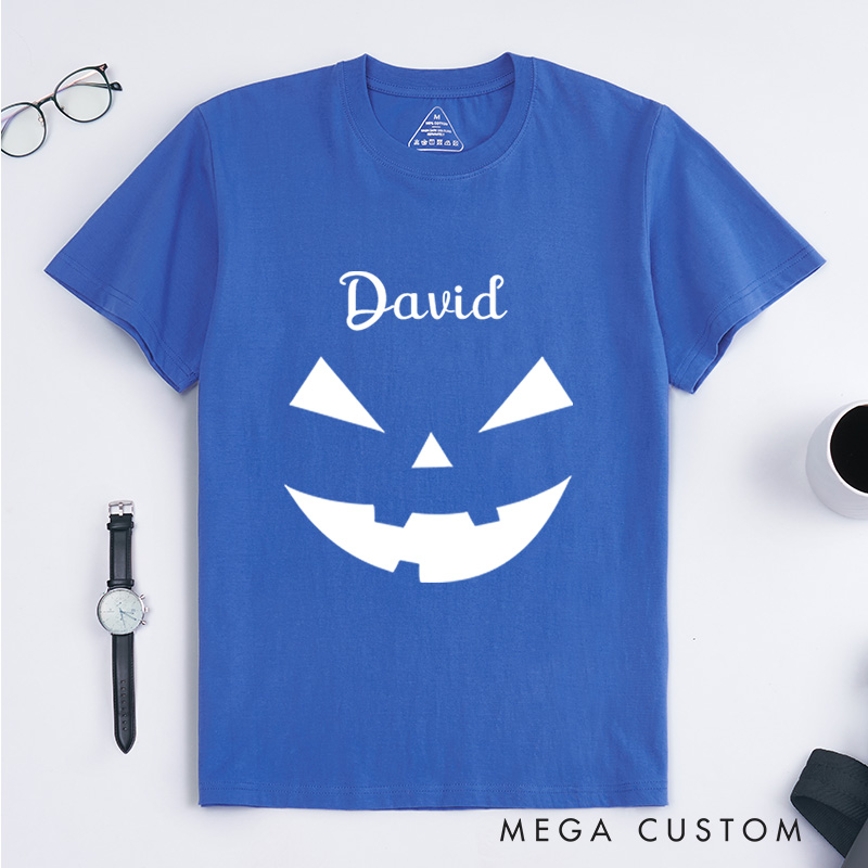 Personalized Jack-O-Lantern Face Halloween T-Shirt Perfect for Adding a Spooky and Festive Vibe T-Shirt