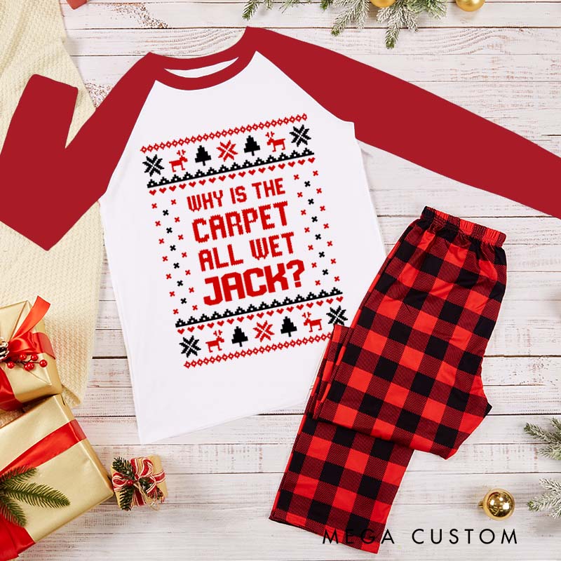 Personalized Why is The Carpet All Wet and I Don’t Know Xmas Pajamas Couple Christmas Matching Pjs for Husband Wife Boyfriend Girlfriend