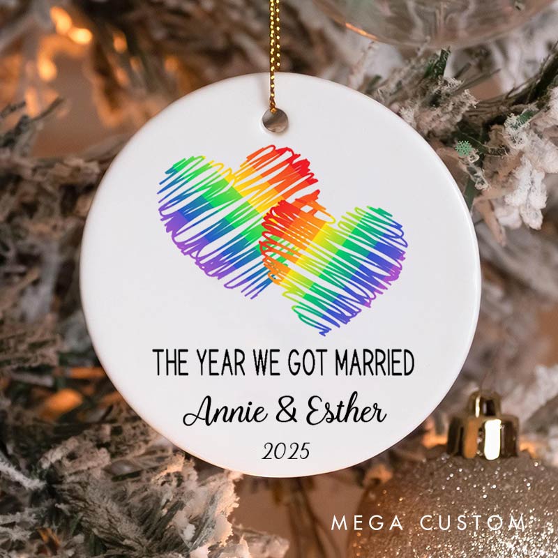 Personalized The Year We Got Married Rainbow Heart Ornament LGBTQ Lesbian Gay Married Ornament LGBTQA+ Christmas Ornament