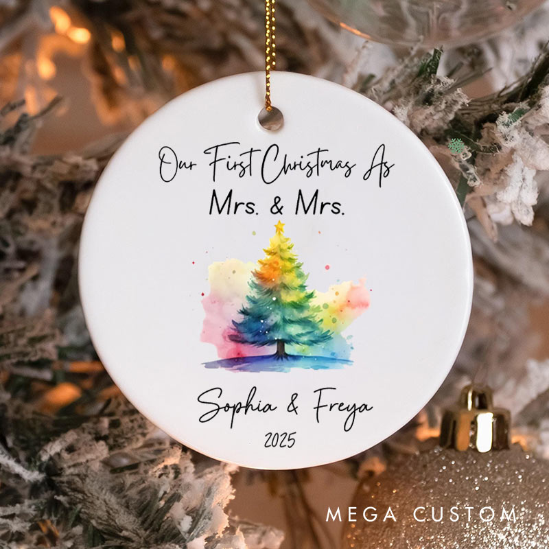 Personalized Our First Christmas as Mrs and Mrs Ornament LGBTQ Lesbian Ornament Pride LGBTQA+ Christmas Ornament for Her