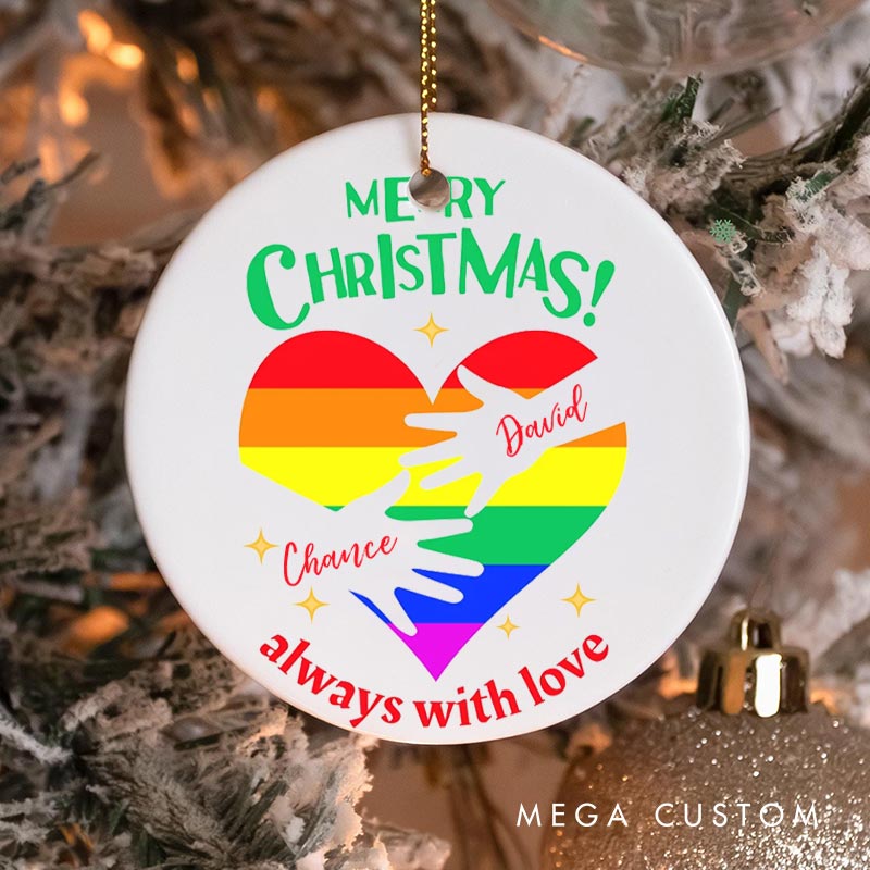 Personalized LGBTQ Christmas Ornament Merry Gay Lesbian Christmas Rainbow Heart Ornament LGBTQ Ornament for Her Him