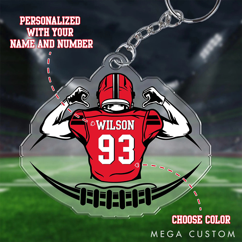 Personalized American Football Player Keychain with Custom Number and Name for True Fans