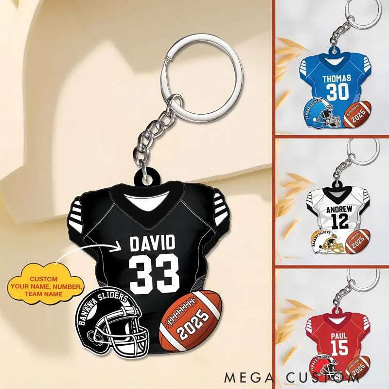 Personalized American Football Acrylic Keychain with Custom Team Name, Player Name, Year and Number