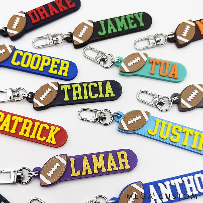 Personalized American Football 3D Printed Hard Plastic Keychains with Custom Your Name and Your Colors