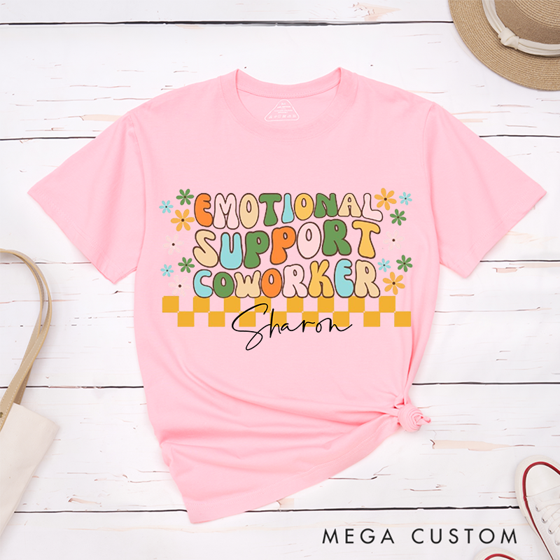 Colorful Retro T-Shirt – Emotional Support Coworker Custom Name T-Shirt