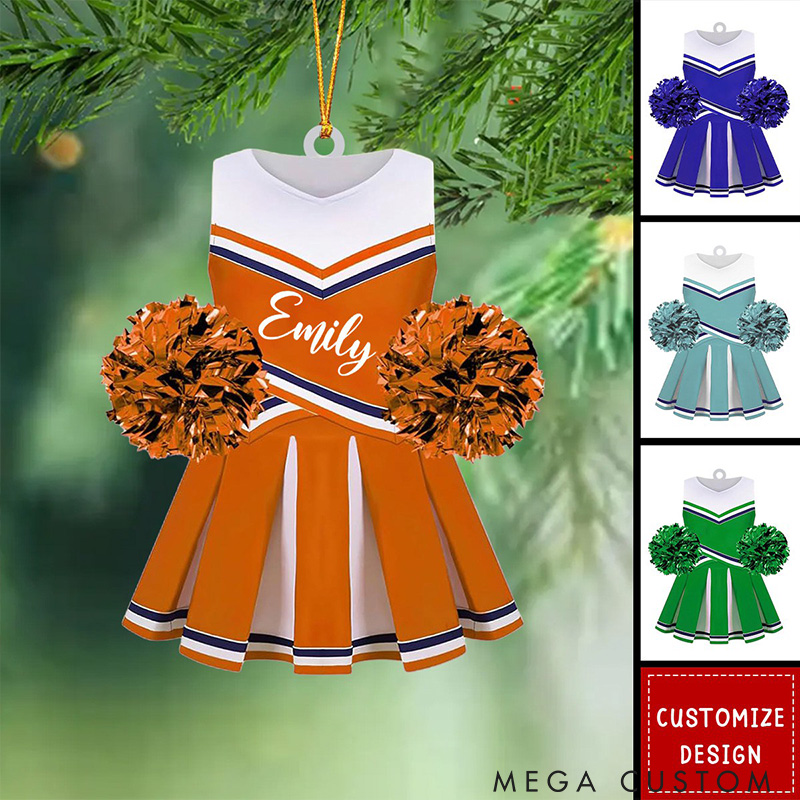 Personalized Cheerleader Acrylic Ornament with Custom Cheer Uniform and Pom Poms with Name