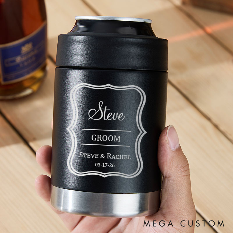 Personalized Wedding Party Can Cooler for Men Engraved Groomsman Can Cooler Bachelor Party Favors Can Holder