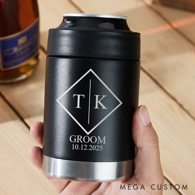 Personalized Minimalist Wedding Party Can Coolers Groomsmen Can Holder Groom Gift Beer Can Cool