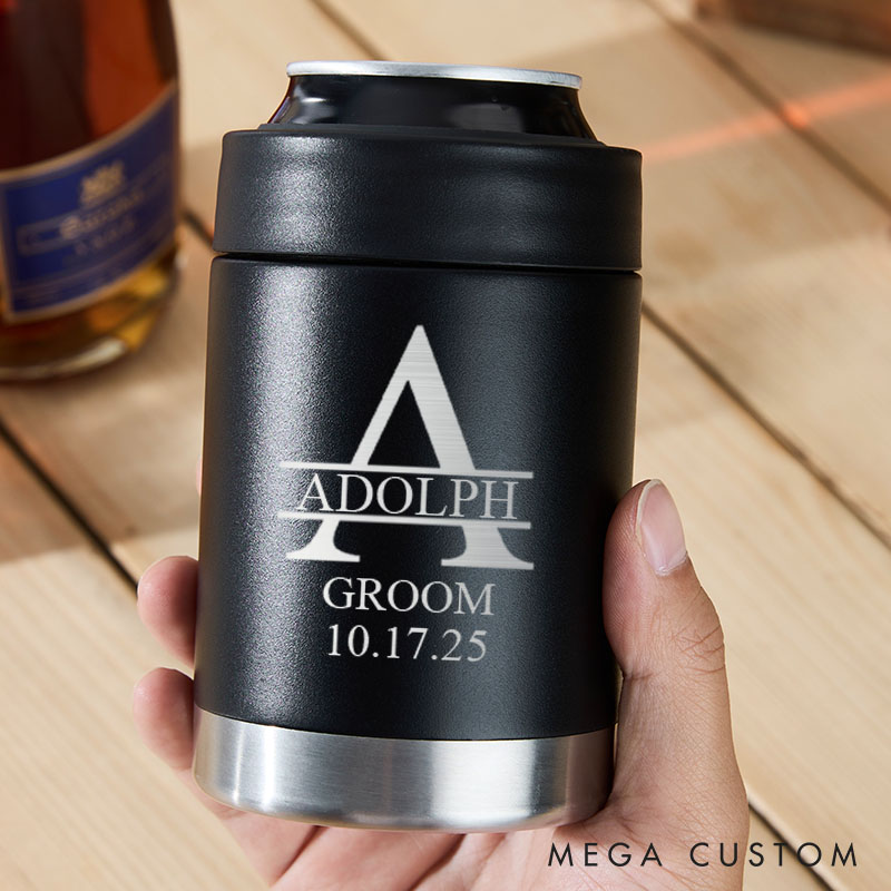 Personalized Wedding Can Coolers for Groom Bachelor Best Man Gift Can Holder Groomsmen Can Cooler