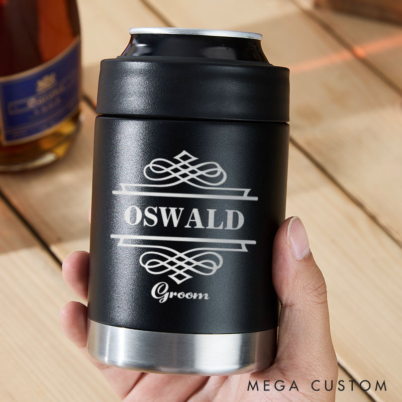 Personalized Initial and Name Wedding Can Cooler Bachelor Party Gifts for Groom Mental Groomsmen Proposal Can Holder
