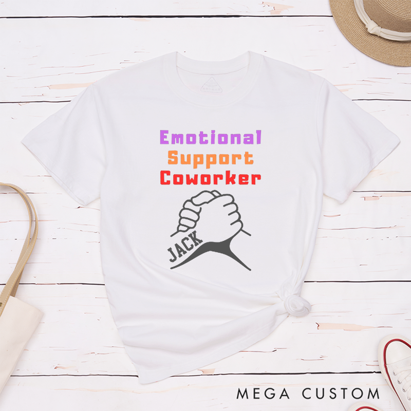 Bold Handshake Design T-Shirt – Emotional Support Coworker Custom Name T-Shirt