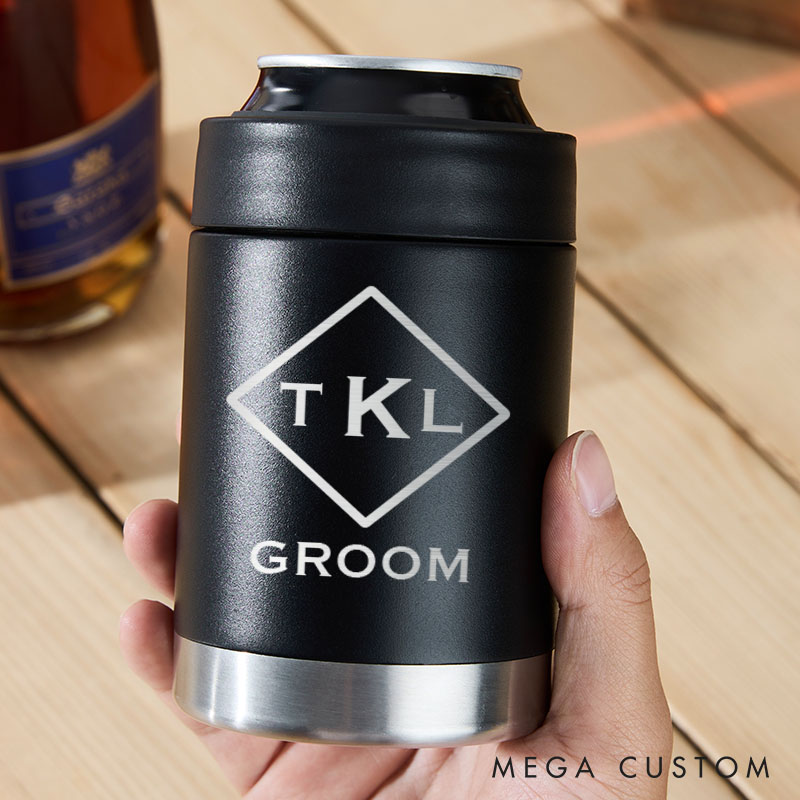 Personalized Wedding Can Cooler Groom Beer Can Holder with Name Bachelor Party Gift for Groom Groomsmen Can Holder