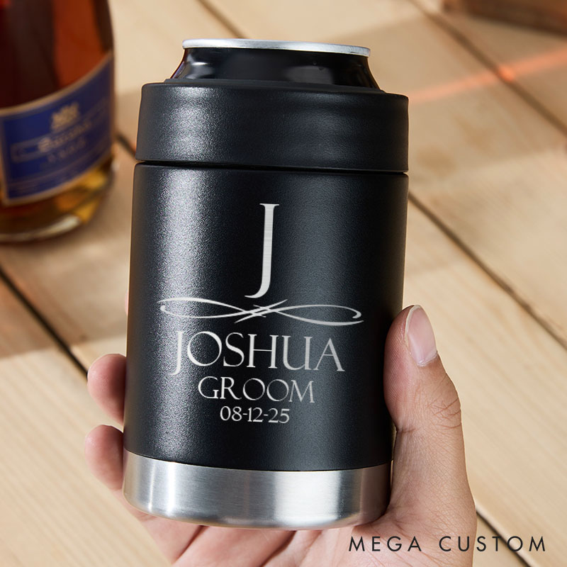Personalized Initial and Name Wedding Can Cooler Bachelor Party Gifts for Groom Best Man Gift Can Holder Groomsmen Beer Can Cooler