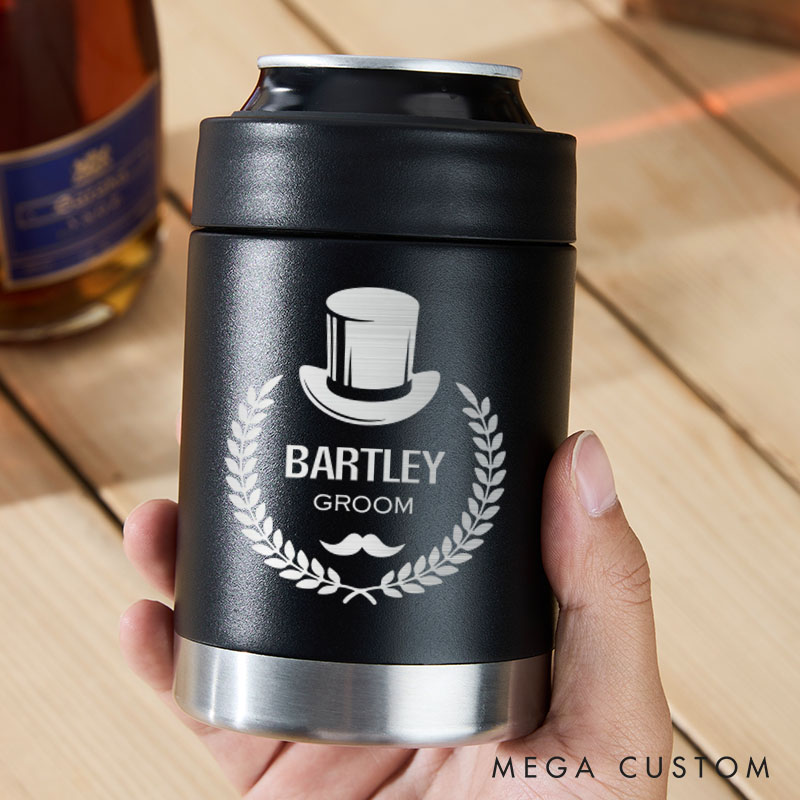 Personalized Groomsmen Can Cooler Engraved Groom Beer Can Holder Wedding Party Can Cooler for Him Men’s Can Cooler