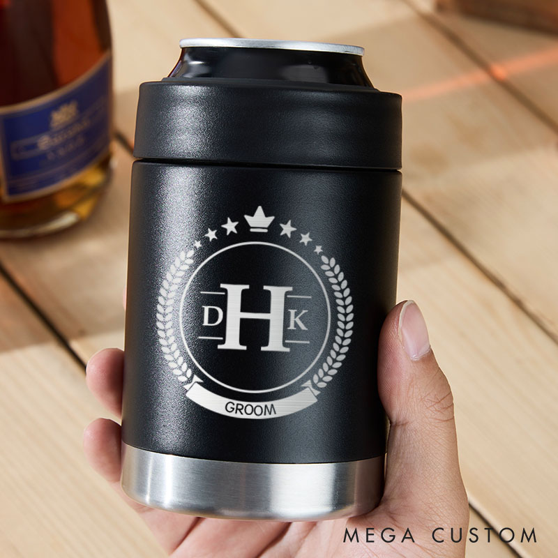 Personalized Wedding Party Can Cooler Groomsmen Favors Beer Can Cooler Bachelor Can Holder for Him Men’s Beer Can Holder