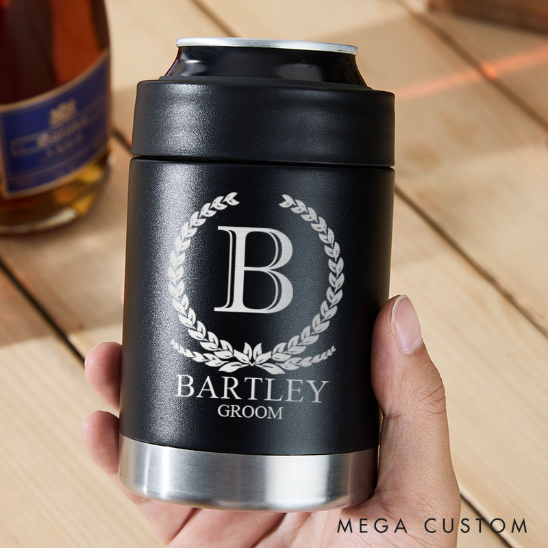 Personalized Men’s Wedding Can Cooler Bachelor Party Gift for Him Groomsmen Favors Beer Can Cooler Men’s Beer Can Holder