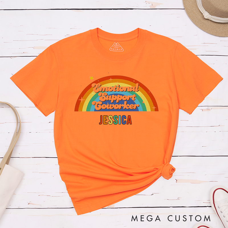 Retro Rainbow T-Shirt – Emotional Support Coworker Custom Name Design