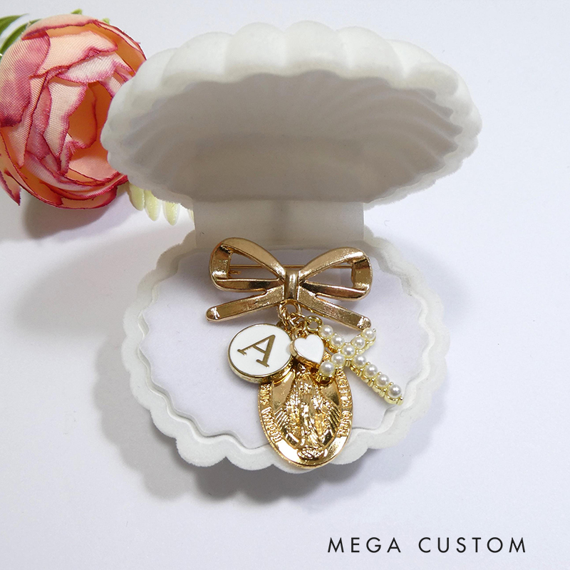 Personalized Virgin Mary Bow Cross Brooch Pin with Initial Christian Baptism Gift for Women Christians Gift Catholic Gift