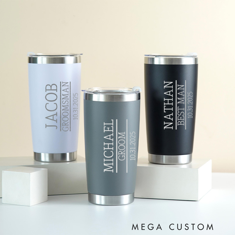 Personalized Groomsman Proposal Gift Tumbler Best Man Gift Insulated 20oz Tumblers for Groomsmen Bachelor Party Favor Water Bottle