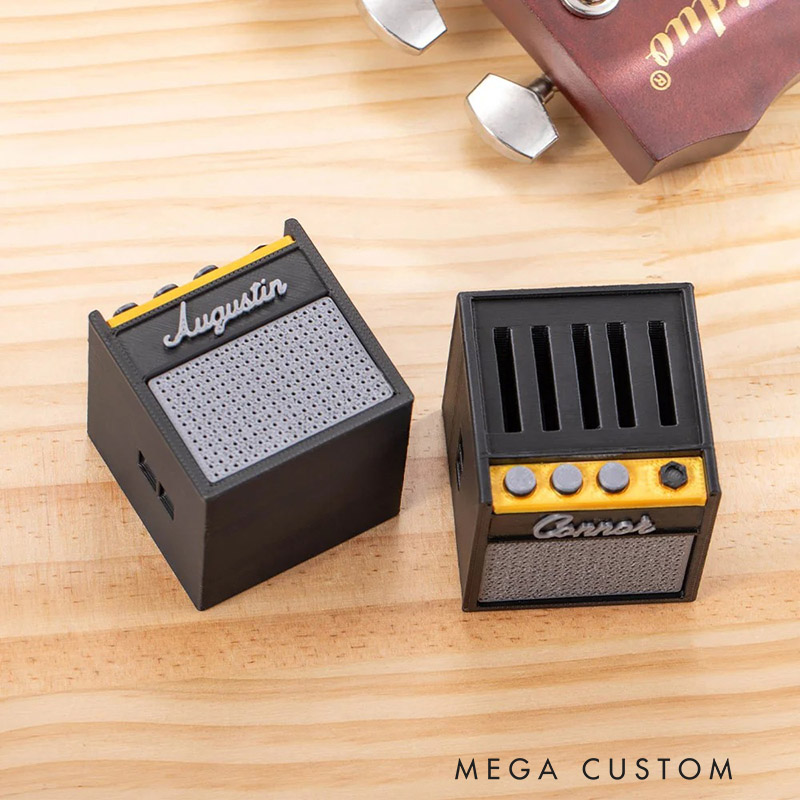 Personalized 3D Printing Retro Guitar Amp Shape Guitar Picks Holder Plectrum Storage Box with Name Birthday Gift for Musician Guitar Player