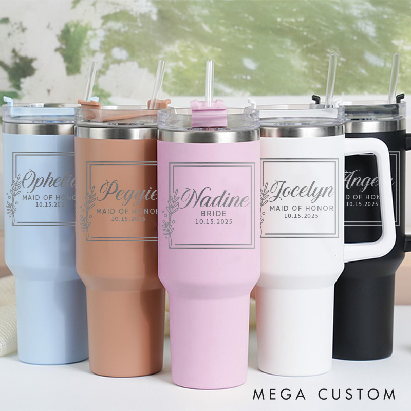 Personalized Bridesmaid Square Wreath 40oz Tumbler Maid of Honor Tumbler with Lid and Straw Bride Bachelorette Party Gift Bridal Shower Tumbler