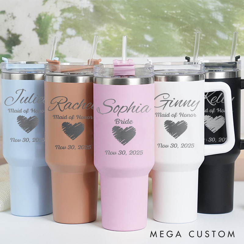 Personalized Bridesmaid Hand-drawn Heart 40oz Tumbler Maid of Honor Tumbler with Lid and Straw Bride Bachelorette Party Gift Bridal Shower Tumbler