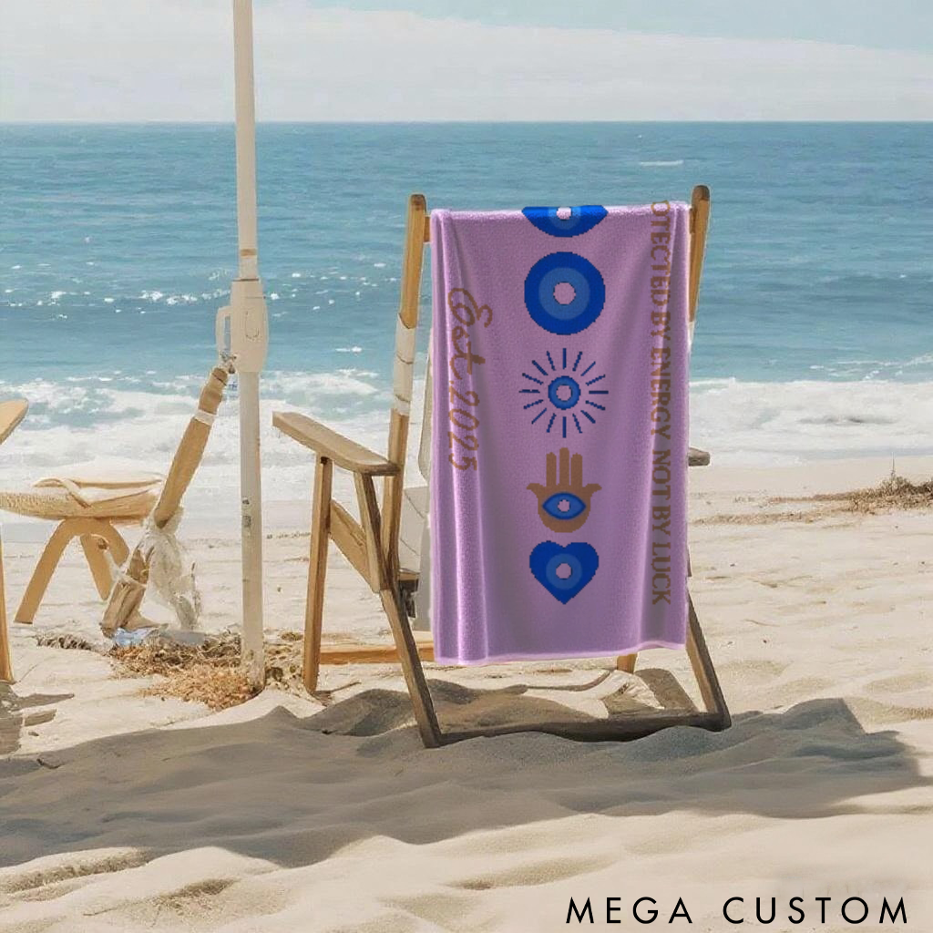Personalized Evil Eye Beach Towel with Energy Symbol Design Perfect Gift for Yoga Lover, Travel and Outdoor Adventures