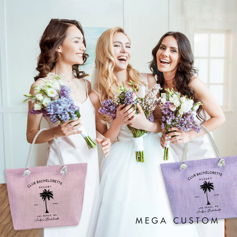 Personalized Palm Tree Club Bachelorette Party Tote Bag Bridesmaid Tote Bag Wedding Day Gift from Bride